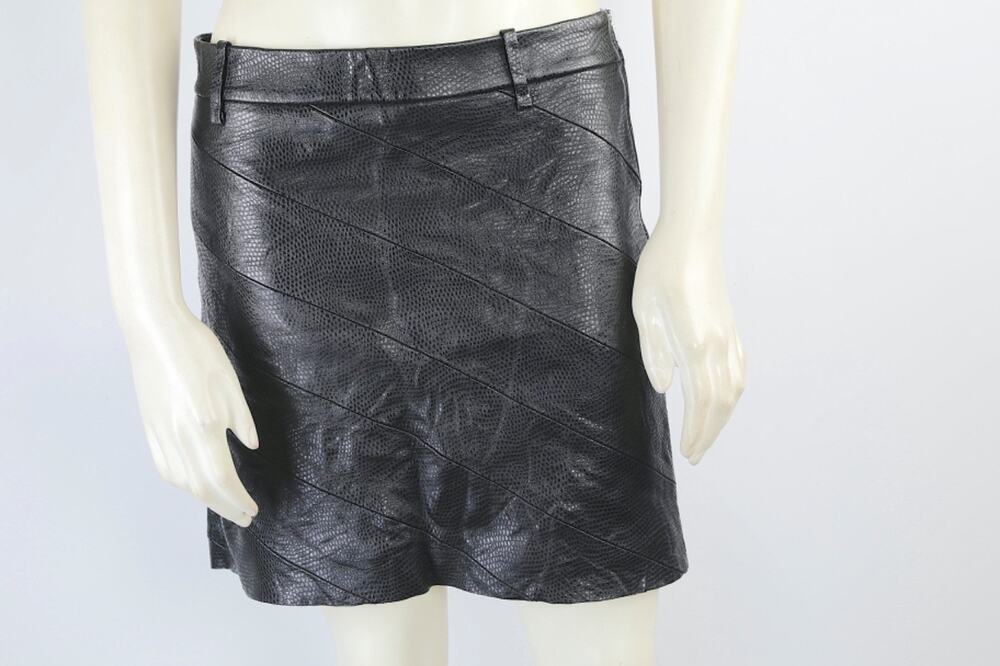 Nili Lotan Skirt 4 Black Lambskin Leather Textured Embossed Mini Diagonal Panel